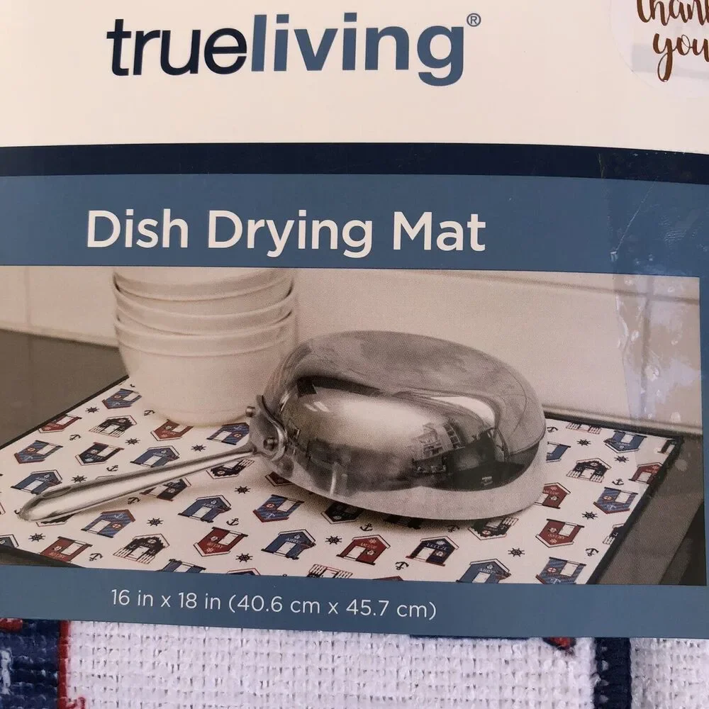 NAUTICAL Dish Drying Mat Reversible 16" X 18"   NAUTICAL ICONS  100% Polyester - Picture 5 of 5
